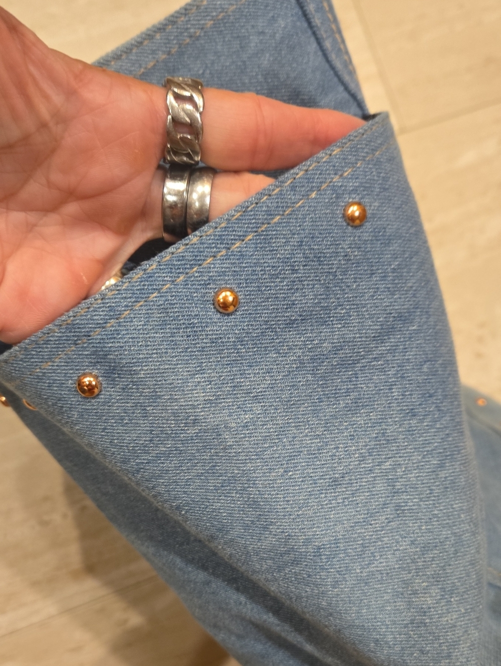 New Victoria's Secret Studded Denim Blue Tote Bag - Picture 4 of 12